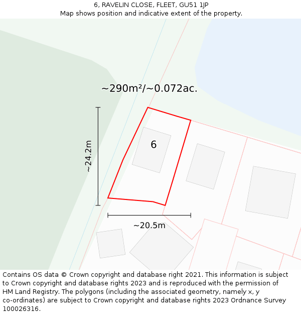 6, RAVELIN CLOSE, FLEET, GU51 1JP: Plot and title map