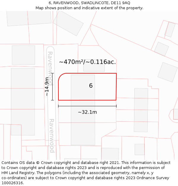 6, RAVENWOOD, SWADLINCOTE, DE11 9AQ: Plot and title map