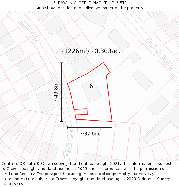 6, RAWLIN CLOSE, PLYMOUTH, PL6 5TF: Plot and title map