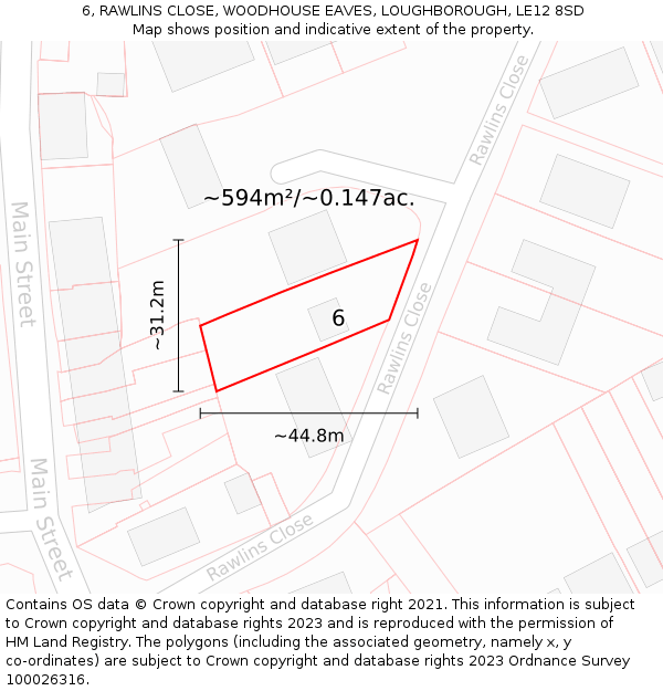 6, RAWLINS CLOSE, WOODHOUSE EAVES, LOUGHBOROUGH, LE12 8SD: Plot and title map