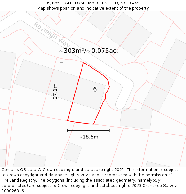 6, RAYLEIGH CLOSE, MACCLESFIELD, SK10 4XS: Plot and title map