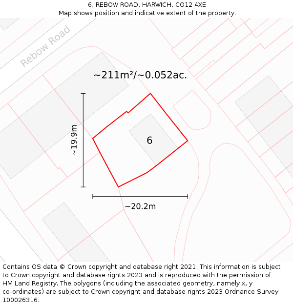 6, REBOW ROAD, HARWICH, CO12 4XE: Plot and title map