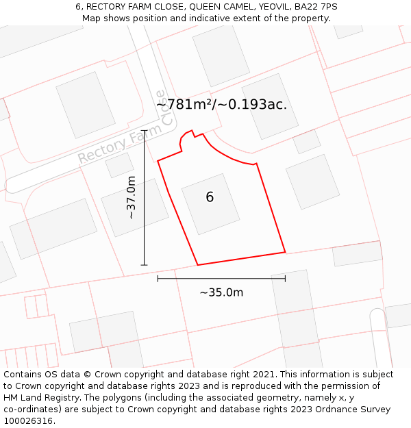 6, RECTORY FARM CLOSE, QUEEN CAMEL, YEOVIL, BA22 7PS: Plot and title map