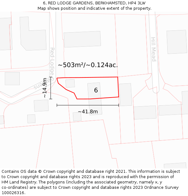 6, RED LODGE GARDENS, BERKHAMSTED, HP4 3LW: Plot and title map