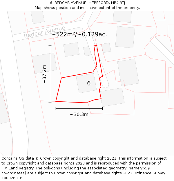 6, REDCAR AVENUE, HEREFORD, HR4 9TJ: Plot and title map