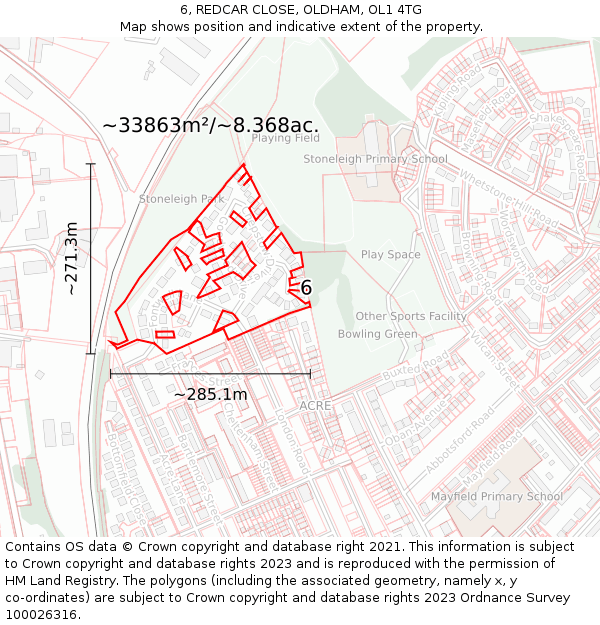 6, REDCAR CLOSE, OLDHAM, OL1 4TG: Plot and title map