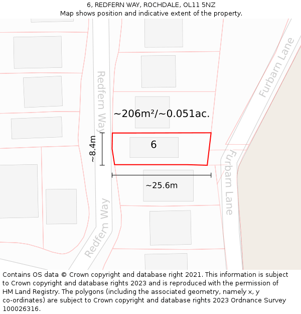 6, REDFERN WAY, ROCHDALE, OL11 5NZ: Plot and title map