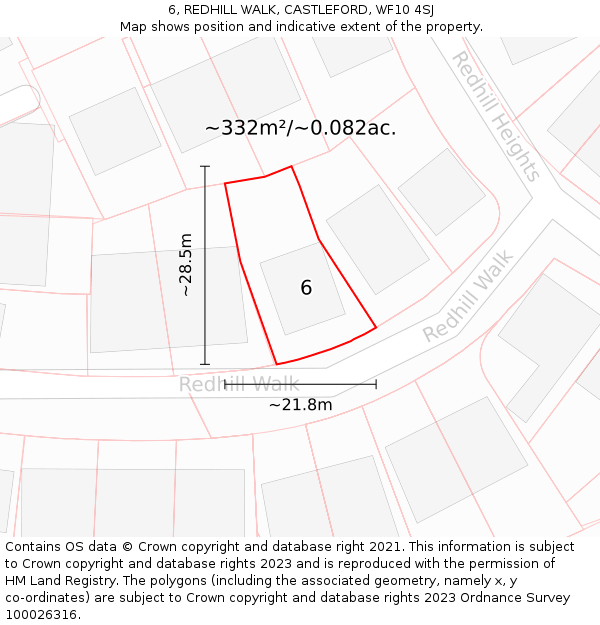 6, REDHILL WALK, CASTLEFORD, WF10 4SJ: Plot and title map