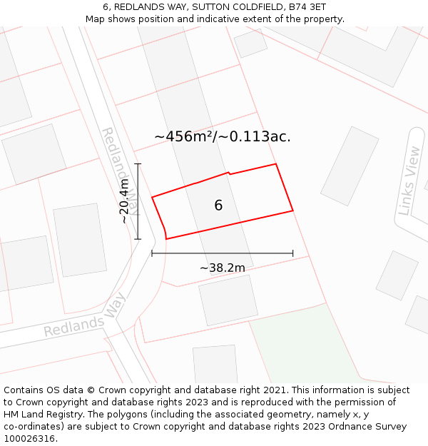 6, REDLANDS WAY, SUTTON COLDFIELD, B74 3ET: Plot and title map