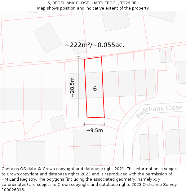 6, REDSHANK CLOSE, HARTLEPOOL, TS26 0RU: Plot and title map