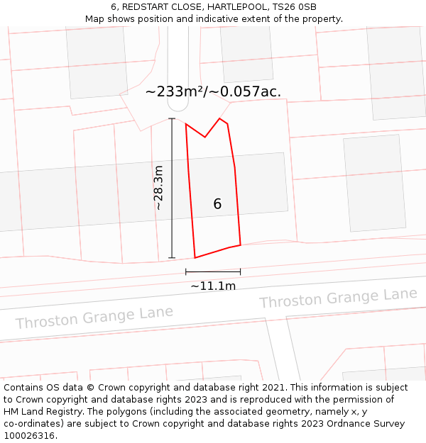 6, REDSTART CLOSE, HARTLEPOOL, TS26 0SB: Plot and title map