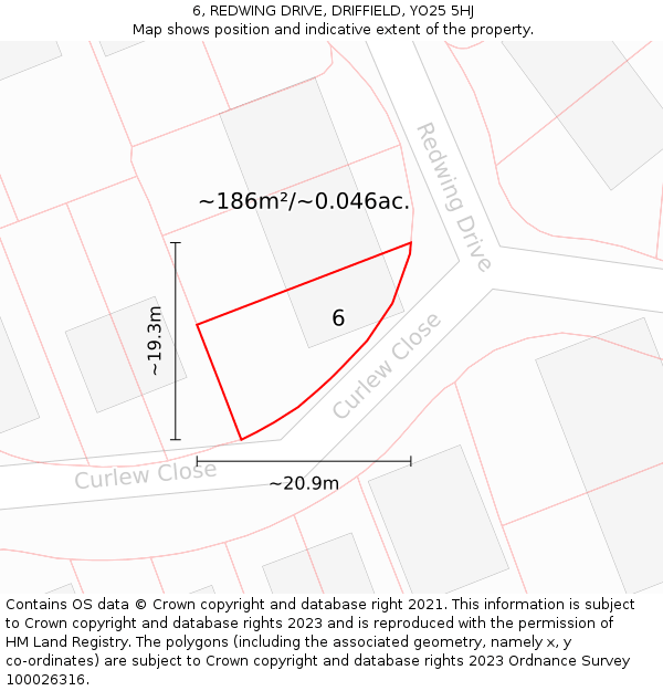 6, REDWING DRIVE, DRIFFIELD, YO25 5HJ: Plot and title map