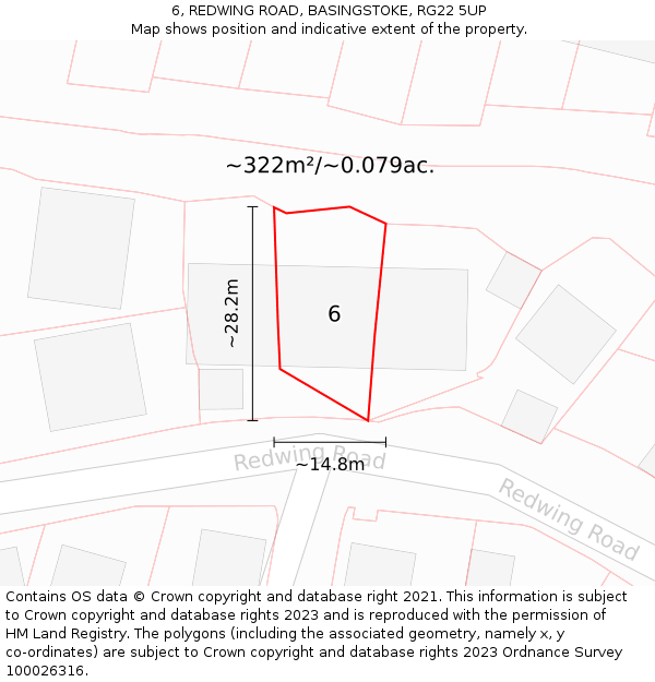 6, REDWING ROAD, BASINGSTOKE, RG22 5UP: Plot and title map