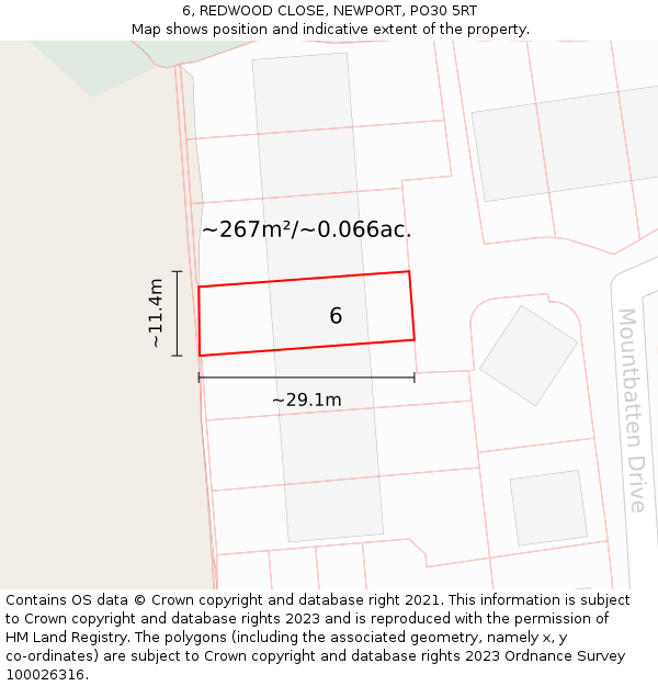 6, REDWOOD CLOSE, NEWPORT, PO30 5RT: Plot and title map