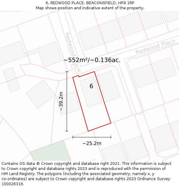 6, REDWOOD PLACE, BEACONSFIELD, HP9 1RP: Plot and title map