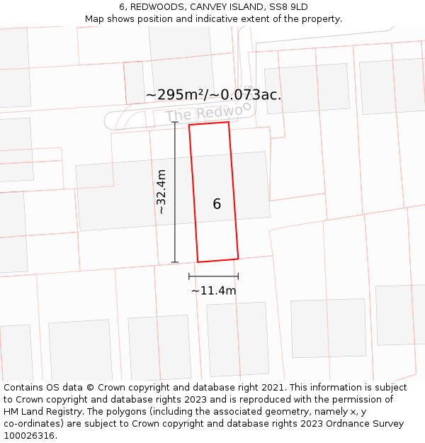 6, REDWOODS, CANVEY ISLAND, SS8 9LD: Plot and title map