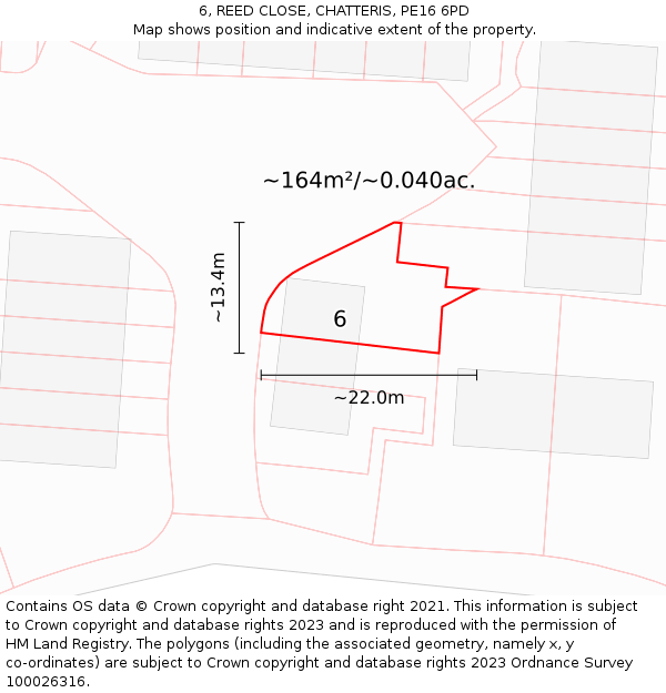 6, REED CLOSE, CHATTERIS, PE16 6PD: Plot and title map