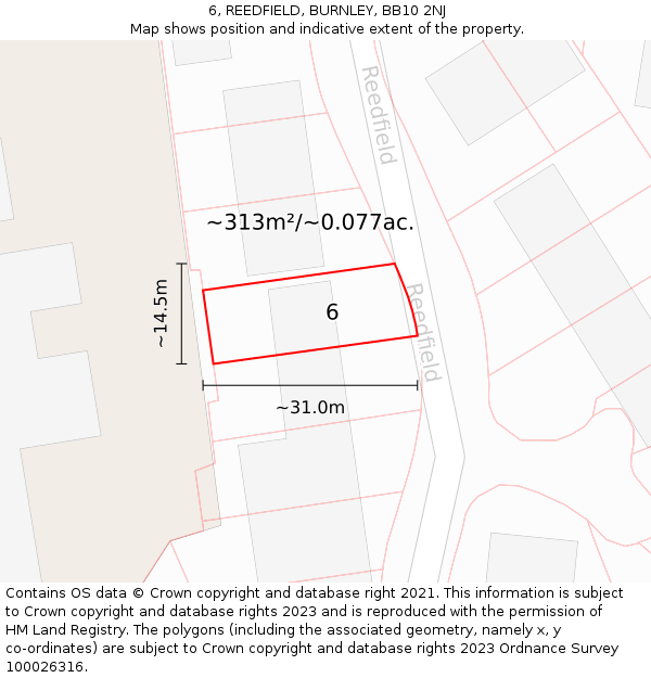 6, REEDFIELD, BURNLEY, BB10 2NJ: Plot and title map