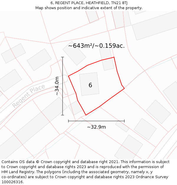 6, REGENT PLACE, HEATHFIELD, TN21 8TJ: Plot and title map