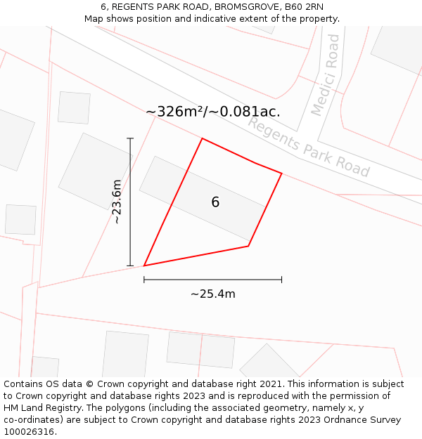 6, REGENTS PARK ROAD, BROMSGROVE, B60 2RN: Plot and title map