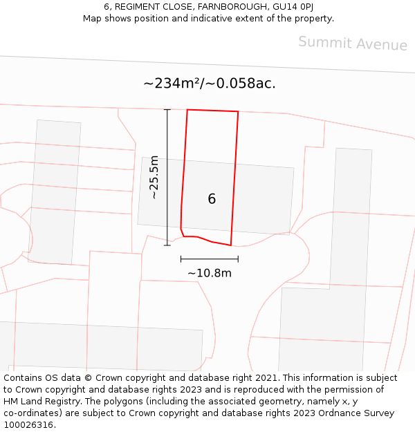 6, REGIMENT CLOSE, FARNBOROUGH, GU14 0PJ: Plot and title map