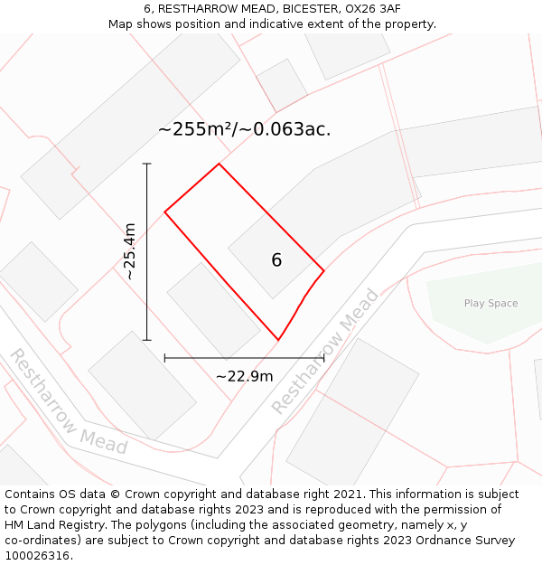 6, RESTHARROW MEAD, BICESTER, OX26 3AF: Plot and title map