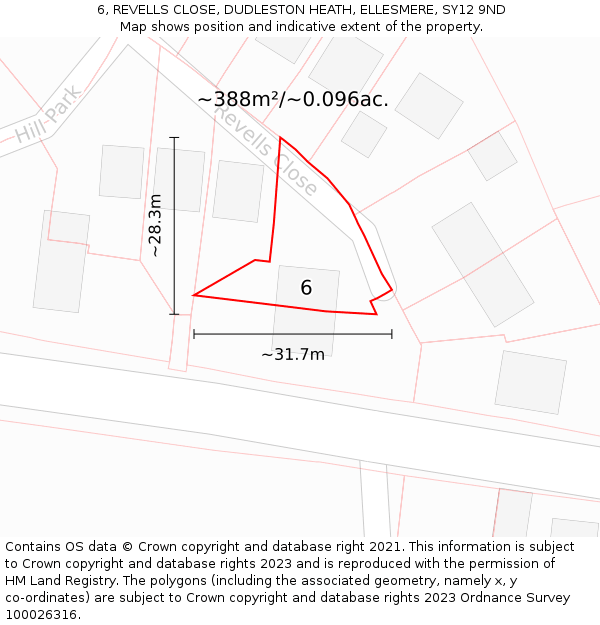 6, REVELLS CLOSE, DUDLESTON HEATH, ELLESMERE, SY12 9ND: Plot and title map