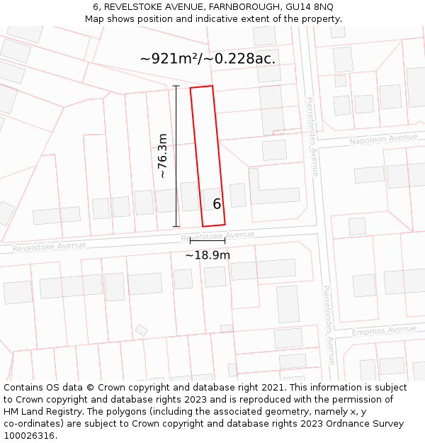 6, REVELSTOKE AVENUE, FARNBOROUGH, GU14 8NQ: Plot and title map