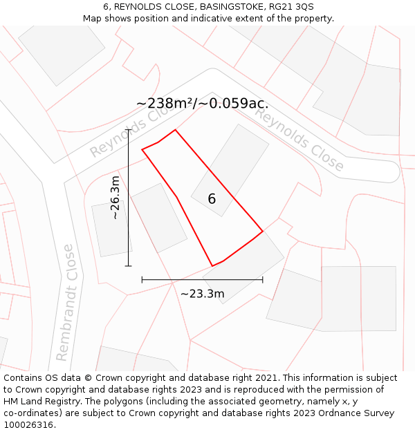 6, REYNOLDS CLOSE, BASINGSTOKE, RG21 3QS: Plot and title map