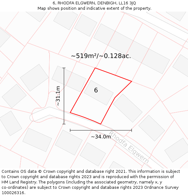 6, RHODFA ELGWERN, DENBIGH, LL16 3JQ: Plot and title map