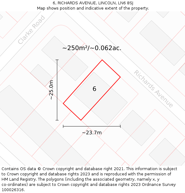 6, RICHARDS AVENUE, LINCOLN, LN6 8SJ: Plot and title map