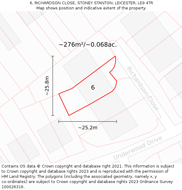 6, RICHARDSON CLOSE, STONEY STANTON, LEICESTER, LE9 4TR: Plot and title map