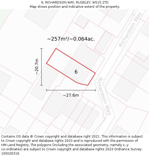 6, RICHARDSON WAY, RUGELEY, WS15 2TD: Plot and title map