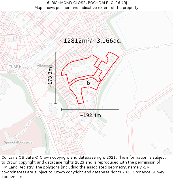 6, RICHMOND CLOSE, ROCHDALE, OL16 4RJ: Plot and title map