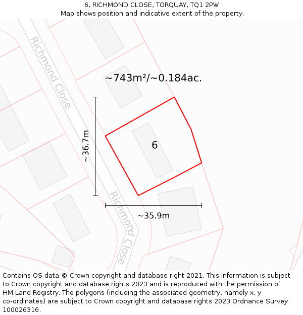 6, RICHMOND CLOSE, TORQUAY, TQ1 2PW: Plot and title map