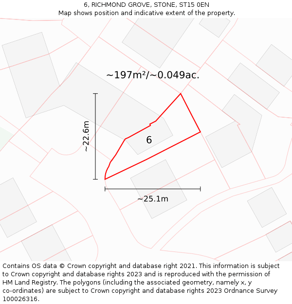 6, RICHMOND GROVE, STONE, ST15 0EN: Plot and title map