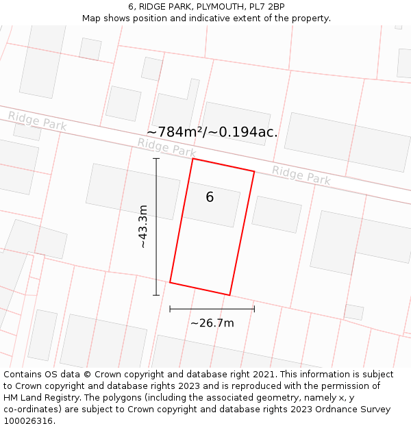 6, RIDGE PARK, PLYMOUTH, PL7 2BP: Plot and title map