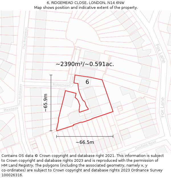 6, RIDGEMEAD CLOSE, LONDON, N14 6NW: Plot and title map