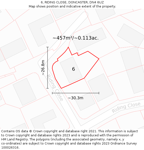 6, RIDING CLOSE, DONCASTER, DN4 6UZ: Plot and title map