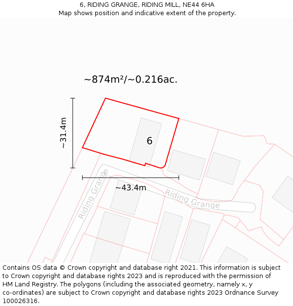 6, RIDING GRANGE, RIDING MILL, NE44 6HA: Plot and title map