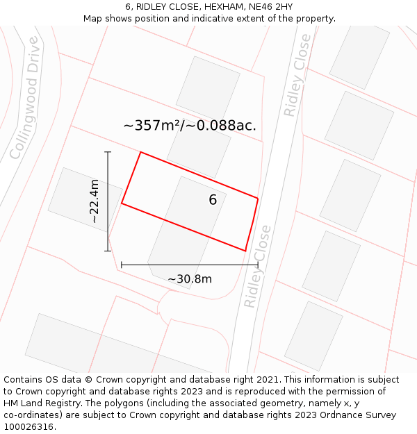 6, RIDLEY CLOSE, HEXHAM, NE46 2HY: Plot and title map