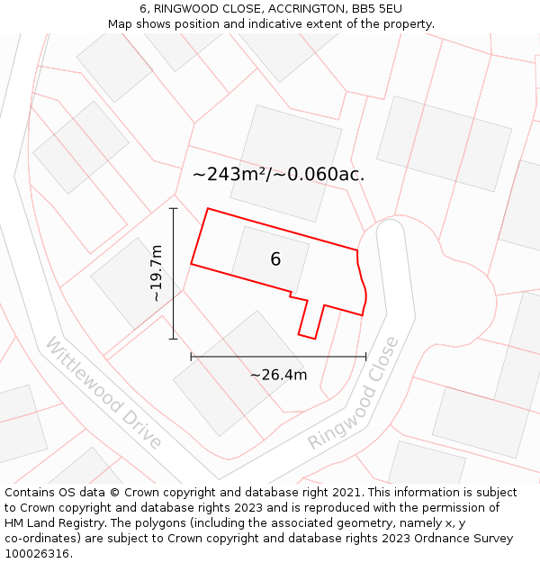 6, RINGWOOD CLOSE, ACCRINGTON, BB5 5EU: Plot and title map