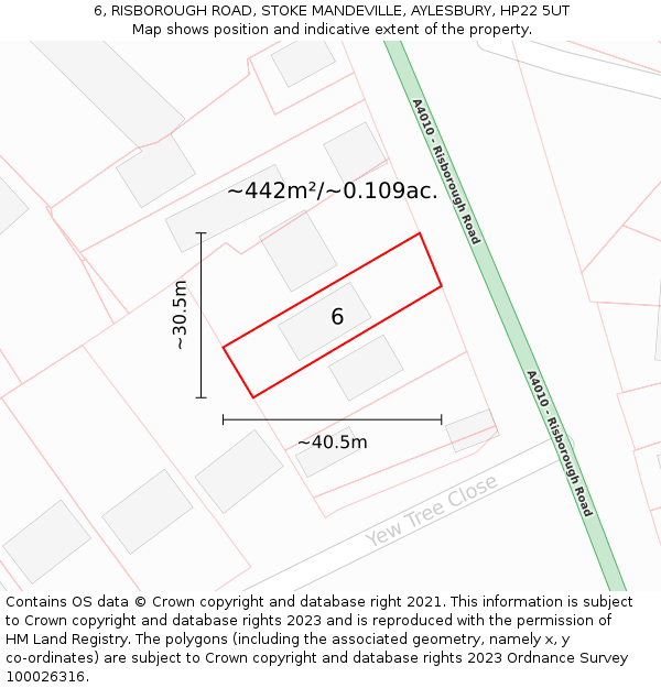 6, RISBOROUGH ROAD, STOKE MANDEVILLE, AYLESBURY, HP22 5UT: Plot and title map