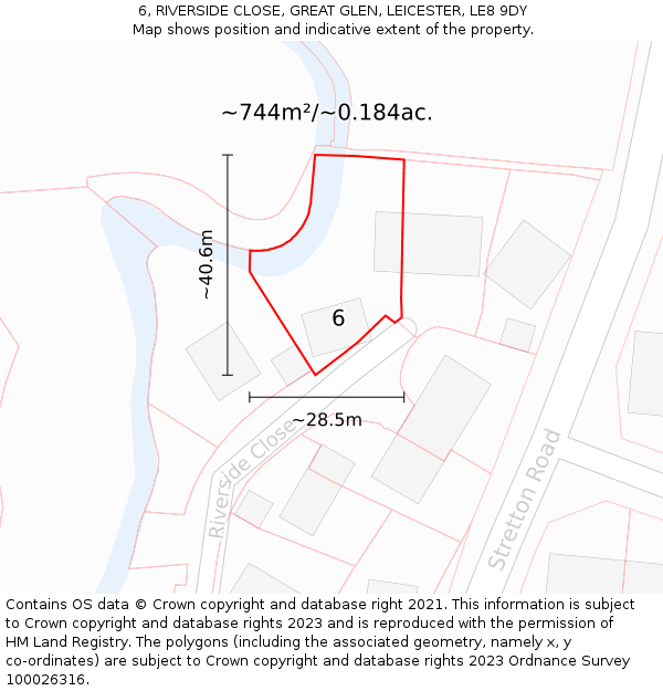 6, RIVERSIDE CLOSE, GREAT GLEN, LEICESTER, LE8 9DY: Plot and title map