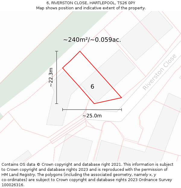 6, RIVERSTON CLOSE, HARTLEPOOL, TS26 0PY: Plot and title map