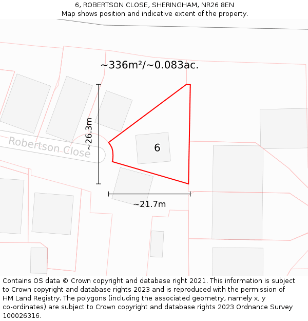 6, ROBERTSON CLOSE, SHERINGHAM, NR26 8EN: Plot and title map