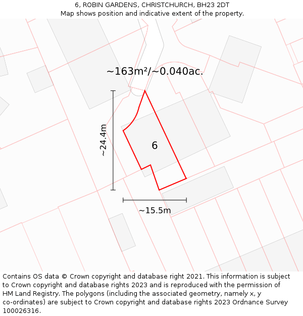 6, ROBIN GARDENS, CHRISTCHURCH, BH23 2DT: Plot and title map