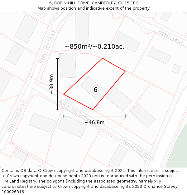 6, ROBIN HILL DRIVE, CAMBERLEY, GU15 1EG: Plot and title map