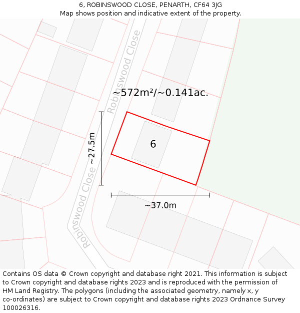 6, ROBINSWOOD CLOSE, PENARTH, CF64 3JG: Plot and title map