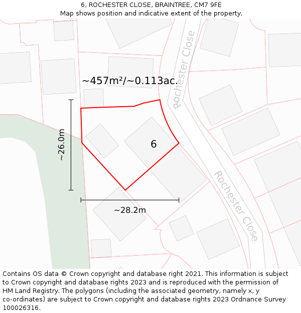6, ROCHESTER CLOSE, BRAINTREE, CM7 9FE: Plot and title map